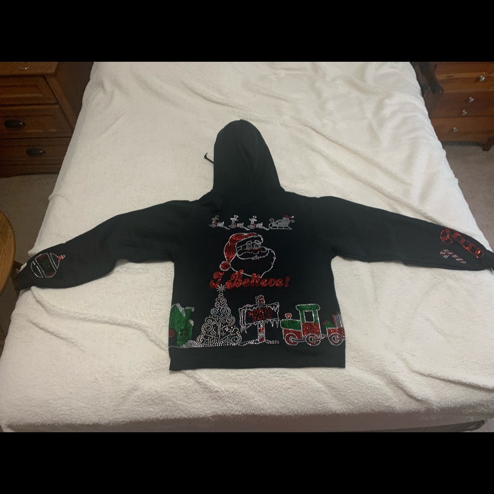 Handmade Mega Bling Rhinestone Happy Holiday/X-Mas Pull-Over Hooded Sweatshirt s